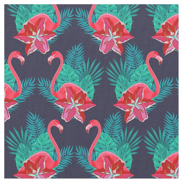 Tissu Motif Flamingo Tropical Rose (Fermer)