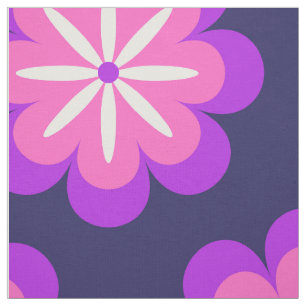 Tissu Motif Fleurs Rose Violet Groovy Rétro Années 70