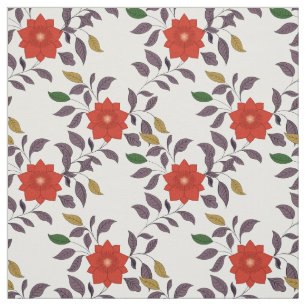 Tissu Motif Fleurs rouges   Style Chinoiserie