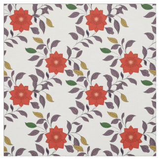 Tissu Motif Fleurs rouges | Style Chinoiserie