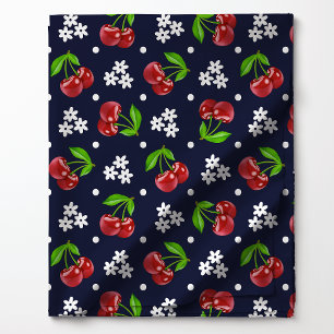 Tissu Motif floral à pois Cerise sur fond Navy