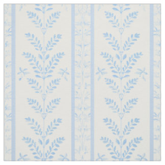 Tissu Motif floral à rayures botaniques bleues