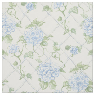 Tissu Motif floral à treillis d'hortensia bleu