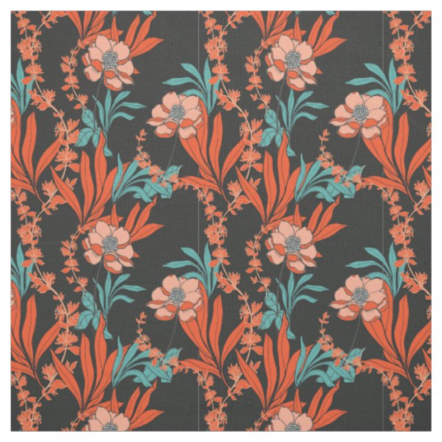Tissu Motif floral abstrait d'orange (Échantillon)