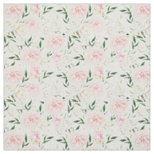 Tissu Motif floral aquarelle rose tendre et pivoine