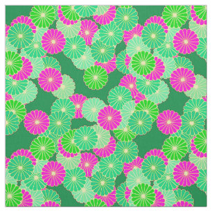 Tissu Motif floral Art Déco - nuances de vert, fuchsia