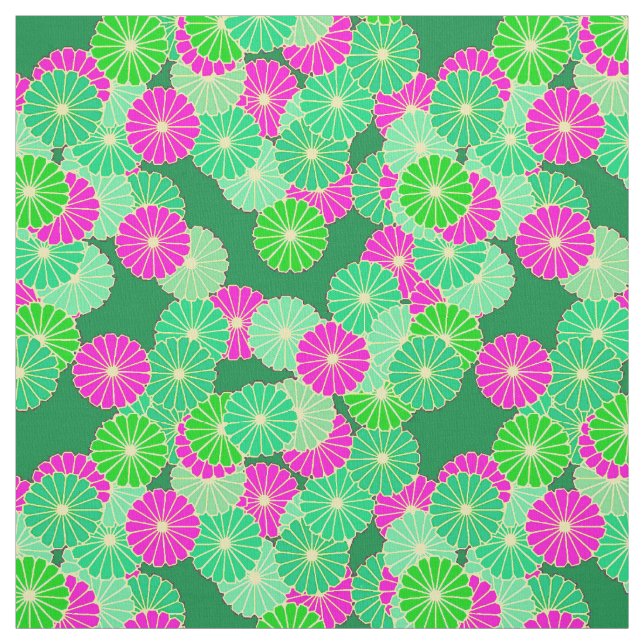 Tissu Motif floral Art Déco - nuances de vert, fuchsia (Échantillon)