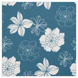 Tissu Motif floral blanc et bleu