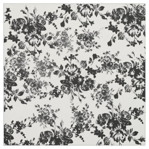 Tissu Motif floral blanc noir vintage chic élégant
