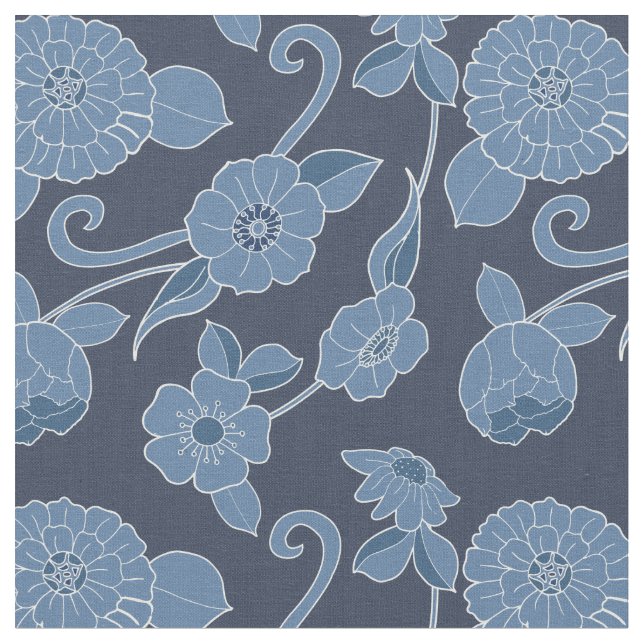 Tissu Motif floral bleu blanc gras (Fermer)