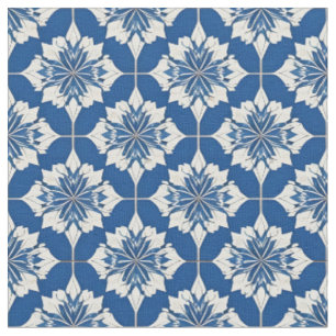 Tissu Motif floral bleu et blanc élégant
