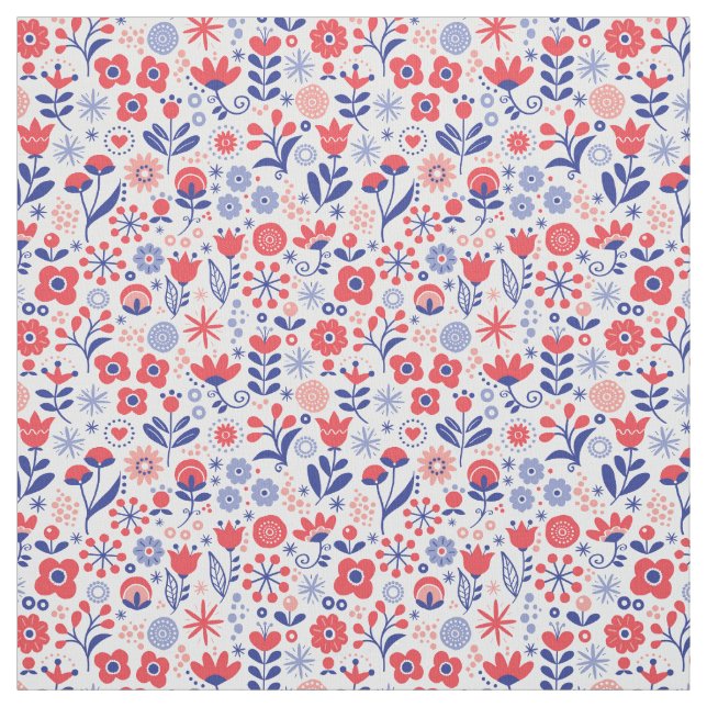 Tissu Motif floral bleu et de corail (Échantillon)