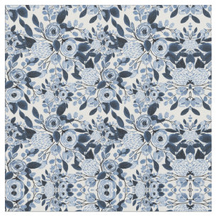 Tissu Motif floral bleu marine Pastel
