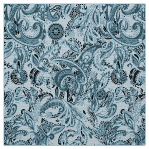 Tissu motif floral bleu paisley traditionnel d'hiver DO-