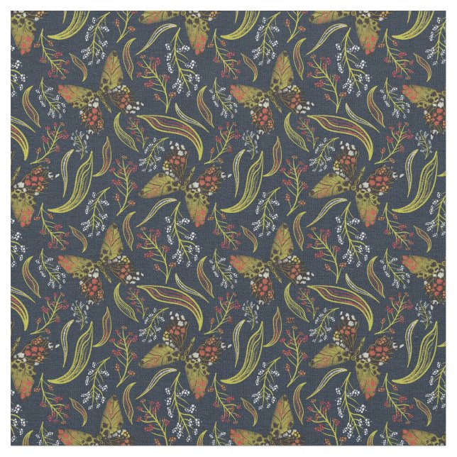 Tissu Motif floral bleu papillon Boho (Fermer)
