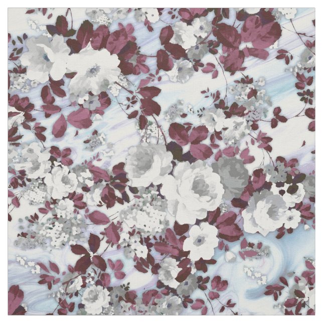 Tissu Motif floral boho burgunch blanc pastel (Échantillon)