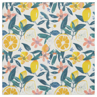 Tissu Motif floral botanique au citron 