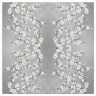 Tissu Motif floral de fleurs de cerisier gris argenté