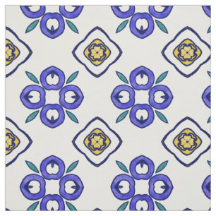 Tissu Motif floral de jaune, vert et bleu de damassé