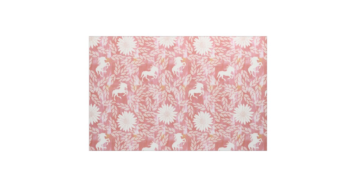 Tissu Motif  floral de licorne de corail de rose  et 