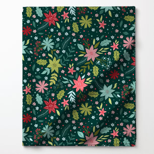 Tissu Motif Floral de Noël Botanique Festif Vert