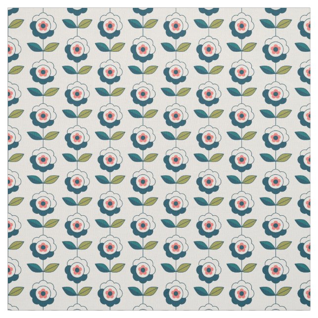 Tissu Motif floral de rétro turquoise (Échantillon)