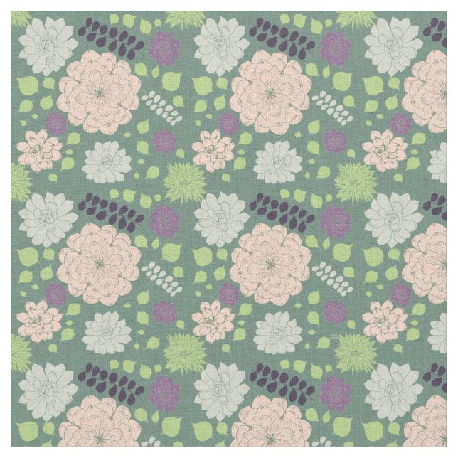 Tissu Motif floral de succulentes vertes (Fermer)