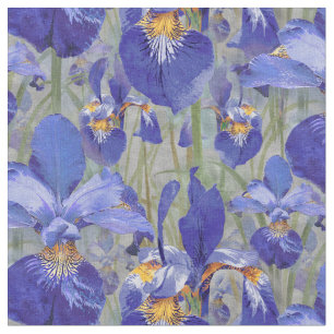Tissu Motif floral d'iris bleu