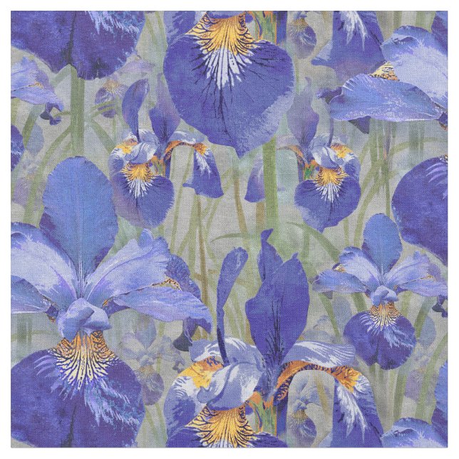 Tissu Motif floral d'iris bleu (Fermer)
