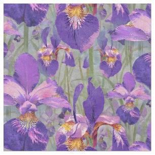 Tissu Motif floral d'iris pourpre