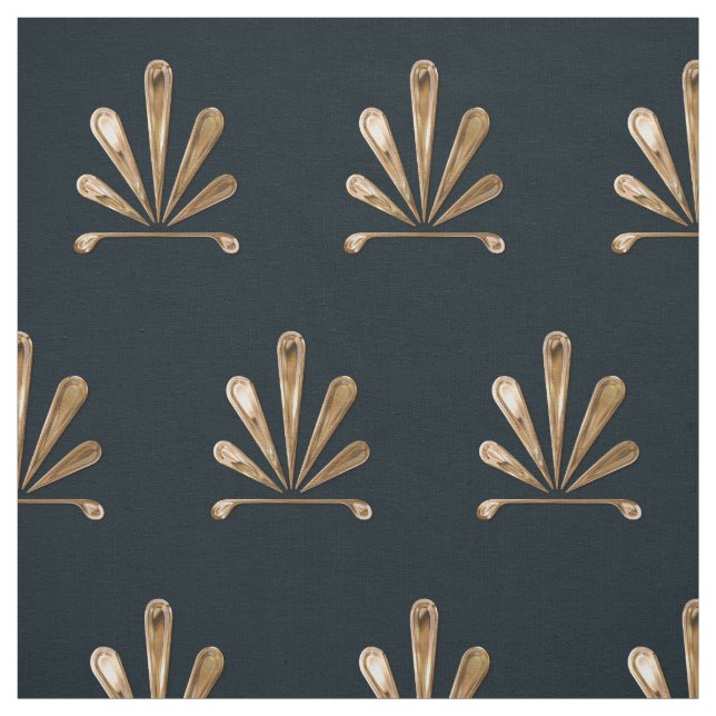 Tissu Motif floral d'or avec l'arrière - plan bleu-foncé (Échantillon)