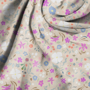 Tissu Motif floral fantaisiste beige dessiné à la main s