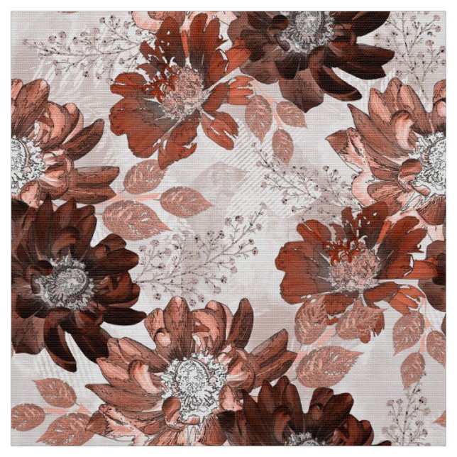 Tissu Motif floral gris-marron. (Échantillon)