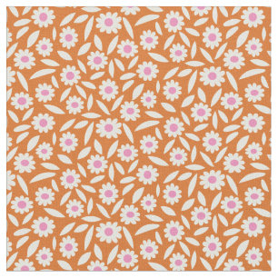 Tissu Motif floral Groovy Retro Daisies sur orange