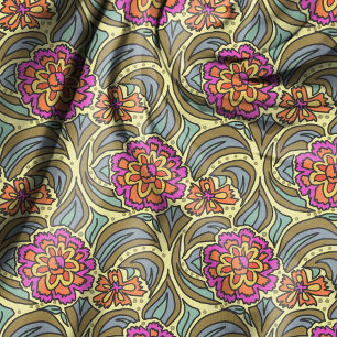 Tissu Motif floral illustré à la main de zinnias d'été
