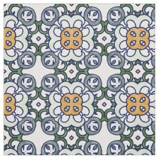 Tissu Motif floral jaune et vert de damassé