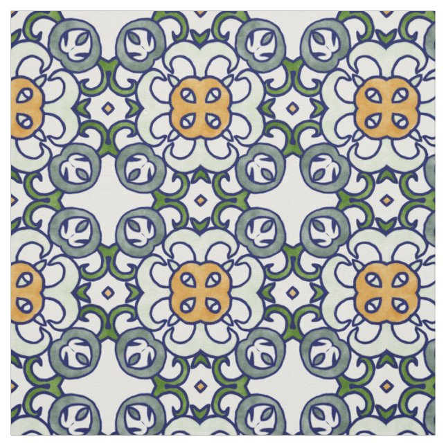 Tissu Motif floral jaune et vert de damassé (Échantillon)