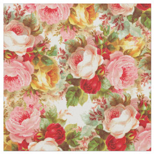 Tissu Motif floral jaune rose de roses rouges de