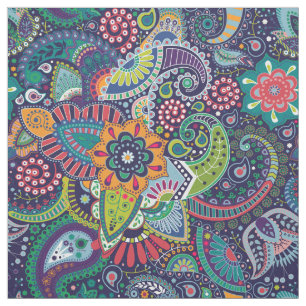 Tissu Motif floral multicolore au néon de Paisley
