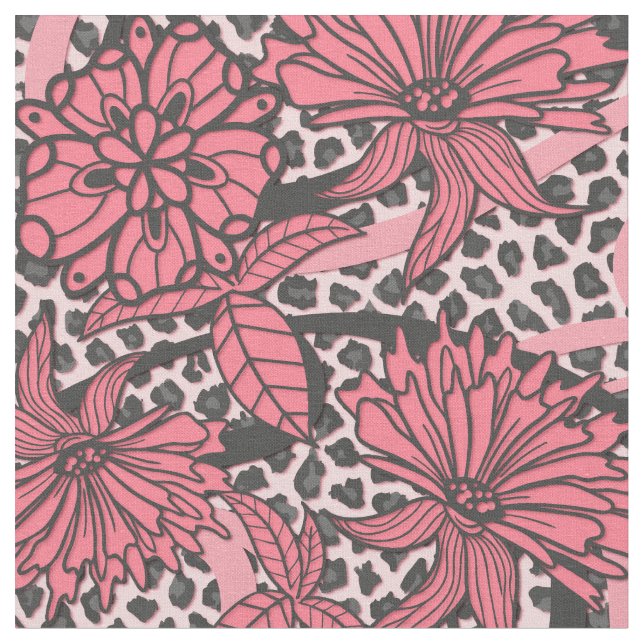 Tissu Motif floral noir assez rose d'empreinte de (Fermer)