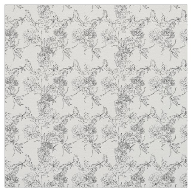 Tissu - Motif floral noir et blanc (Échantillon)