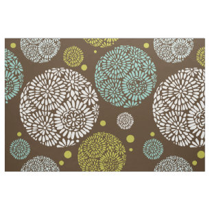 Tissu Motif Floral rétro Brown Blanc Bleu & Jaune