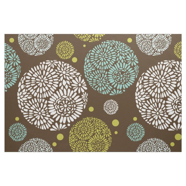 Tissu Motif Floral rétro Brown Blanc Bleu & Jaune (Fat Quarter)