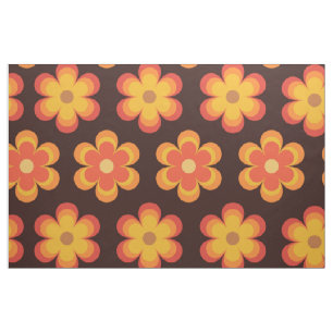 Tissu Motif floral rétro groovy orange et jaune 