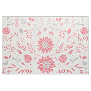 Tissu Motif floral rose et gris rustique