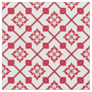 Tissu Motif floral rouge et blanc