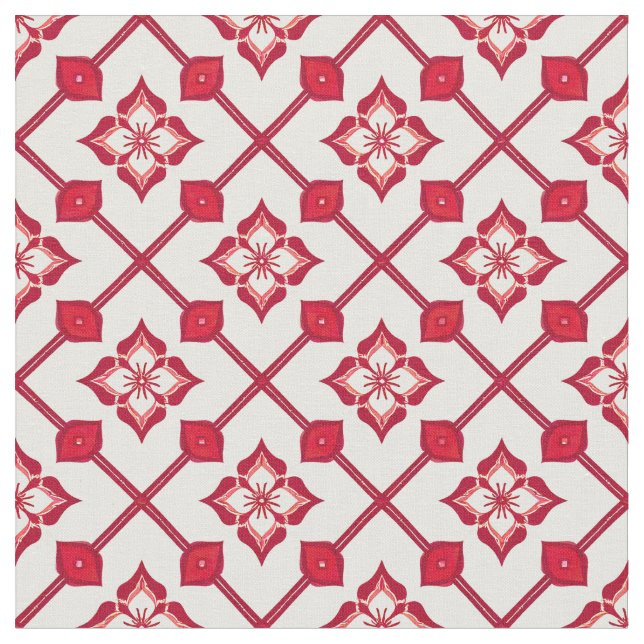 Tissu Motif floral rouge et blanc (Fermer)