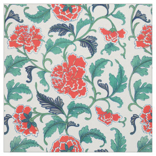 Tissu Motif floral rouge et vert