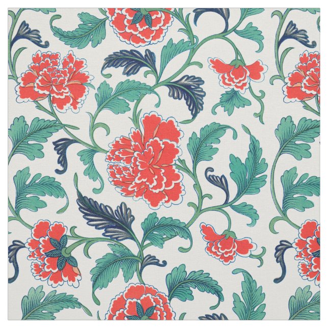 Tissu Motif floral rouge et vert (Échantillon)
