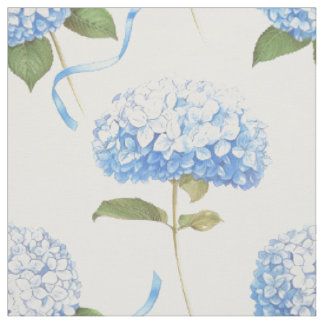 Tissu Motif floral ruban d'hortensia bleu